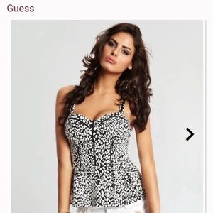 Guess Pink/Black Leopard Jacquard Bustier Peplum Top, Size S